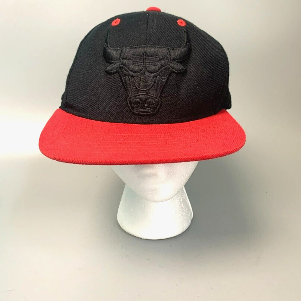Mitchell & Ness Chicago Bulls Snapback Hat Black Red NBA Logo Flat Brim Cap